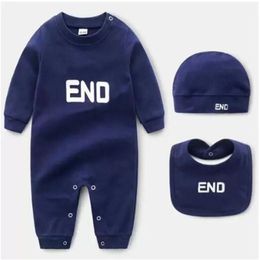 Enfants design Vêtements Nouveau-né Bébé Garçons Filles Barboteuses Toddler Coton À Manches Longues Combinaisons Onesies Infant Onesies Barboteuse + Bavoir + Chapeau 3pcs Ensembles