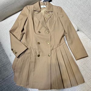 Brief Pin Blazers Dress Lady Rapel Neck Jurken Gold Button Ornament Slim Jurk 2 Colors Luxe rokken