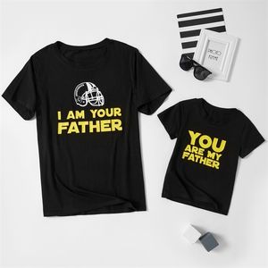 Letter print zwarte korte mouw T-shirts voor papa en mij 210528