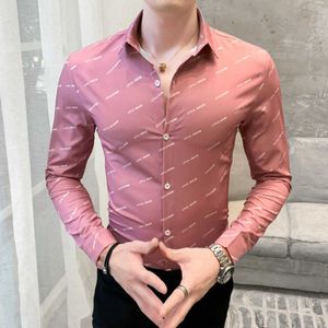 Letter Print Shirts voor Heren Camisas Para Hombre Lange mouw Casual Business Formele Jurk Shirts Streetwear Camisa Masculina 210527