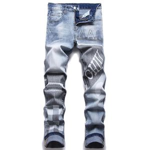 Brief Print Stretch Heren Jeans Lente Zomer Klassieke Stijl Mode Toevallige Denim Broek Pantalones Para Hombre Vaqueros303e