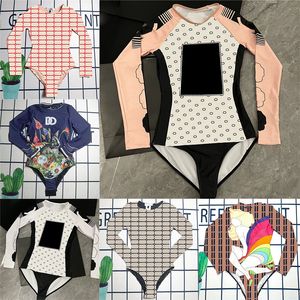 Brief gedrukt bodysuit badmode lange mouw jumpsuit voor vrouwen ontwerper rompertjes charme dames eendelig badpak zwembad strand zwempak