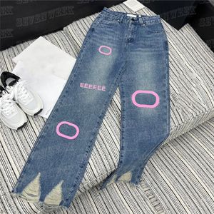 Lettre Imprimé Jeans Denim Pantalon Pour Femmes Mode Casual Filles Pantalon Printemps Eté Jambe Droite Pantalon