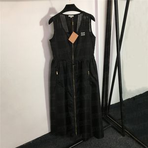 Brief Gedrukt Vest Jurken Voor Vrouwen Holle Designer Rits Zwarte Jurk Zomervakantie Mode Rokken Kleding