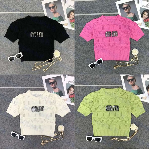 Lettre Rhinestone T-shirt Womens Tops Designer T-T-T-T-T-T-T-T-T-T-Sexe Sweater Hollow Multi Color Ops EES