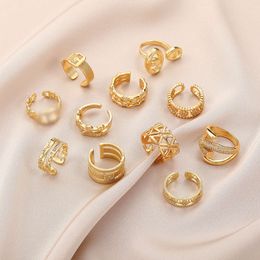 Letter set zirkonium gouden ring, eenvoudige en onregelmatige klassieke stijl, prachtige opening, luxe gelukkige klaverring