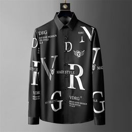 Letter Shirts Mannen Lange Mouw Business Casual Shirt Spring Slanke Streetwear Dress Social Nightclub Chemise Homme 210626