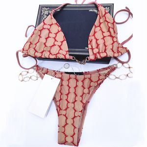 Traje de baño de mujer con cadena de letras sin espalda verano Sexy moda Bikini cintura baja fiesta playa señoras traje de baño