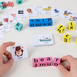 Lettre orthographe bloc Flash cartes jeu mots anglais apprentissage précoce Puzzle éducatif pour bébé enfants Montessori bois jouet 240131