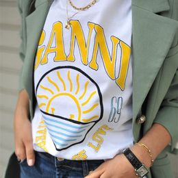 Letter Sun Print tee-shirts d'été femme coton tshirts confortable Femme Styles de créateurs de mode décontractés T-shirts Tops Clothes 220628