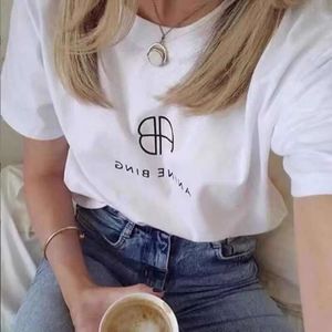 Camisetas con letras ANINE Camisas de algodón Tops con cuello
