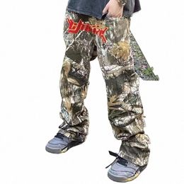 Lettre serviette broderie léopard streetwear hommes pantalon décontracté poches patchwork straght surdimensionné pantalon de survêtement ample D8KN #