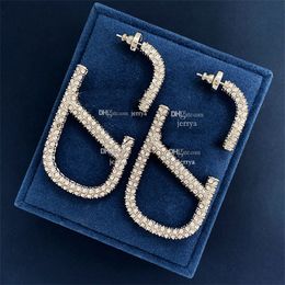 Pendientes con logo de Metal con letra V, pendiente con pasador para mujer, pendiente en V, joyería de perlas de diseñador de lujo para mujer, Orecchini 1221