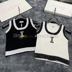 Letters Jacquard Vest Dames Contrasterende kleuren Tanks Lente Zomer Gebreide Top U-hals Ademende T-shirts