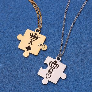 Lettres K Q Couple colliers avec couronne en acier inoxydable étiquette pendentif collier roi reine gravé hommes bijoux cadeau