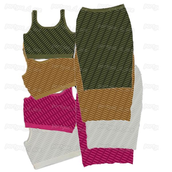 Lettres tricot femmes robe recadrée sans manches tricoté Camisole jupe ensemble INS à la mode débardeurs jupes mi-longues 4 couleurs
