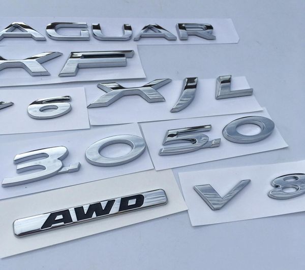 Letras y números V6 V8 AWD 30 50 XF XJL, emblema para insignia de Jaguar XJ XE FTYPE FPACE, guardabarros, pegatina de estilo para maletero medio de coche 8415116