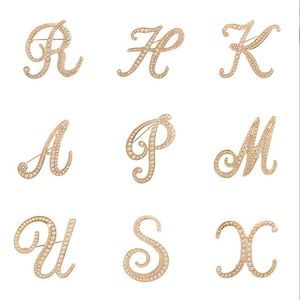 Lettres perle broche bijoux pour femmes fille Alphabet plaqué or métal Badge strass épinglette