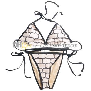 Lettres imprimer Bikinis ensemble femmes Sexy maillot de bain à découpe mode licou maillot de bain deux pièces Bikini