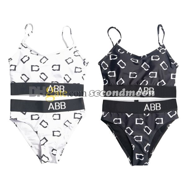 Lettres sangle Bikinis ensemble femmes maillot de bain débardeur taille élastique vêtements de natation mode broche maillot de bain