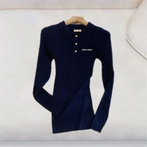 Lettres femmes pull hauts à manches longues chemise élégante printemps bleu marine chemisier tricoté