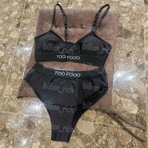 Lettres femmes Bikinis maillots de bain plage soutiens-gorge slips ensemble confortable sans fil sous-vêtements de sport noir sport soutien-gorge culotte