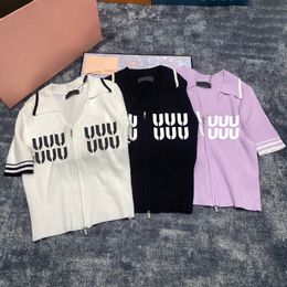 Letters Rits Vrouwen Gebreide T-shirts Tops Cadigan Korte Mouw Contrast Kleur Cropped Tees Luxe Designer Vrouw Zomer T-shirt Knits