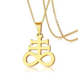 Collier pendentif croix Léviathan symbole satanique en acier inoxydable bijoux gothiques 266K