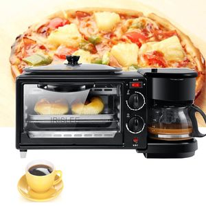 LEWIAO Elektrische 3 in 1 Ontbijt Machine Multifunctionele Mini Drip Amerikaanse Koffiezetapparaat Pizza Oven Ei Omelet Koekenpan Broodrooster