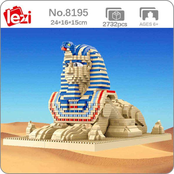 Lezi 8195 Architecture mondiale Egypte Pharaon Sphinx Monstre du Désert DIY Mini Blocs de Diamant Briques Jouet de Construction pour Enfants sans Boîte G220214