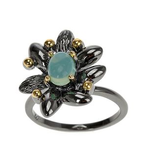 LFOWION- OPAL stenen ring anel vrouwelijke zwarte bloem sieraden koperen anti allergie metalen mooie ringen topkwaliteit sieraden voor vrouwen