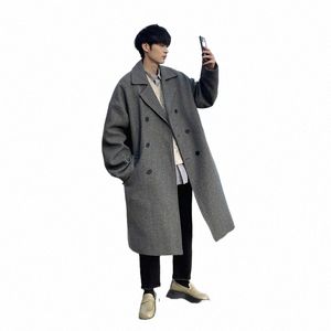 LG Dust Coat Hommes Hiver Style Coréen Trench Hommes Solide Double Boutonnage Manteau En Tissu De Laine Lâche Casual Trenchcoat Outwear 58FW #