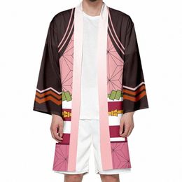 LG Kimo Cosplay Dem Slayer Japonais Anime Lg-Sleeve Chemise Manteau Hommes Casual Streetwear Solide Surdimensionné 2021 Costume d'été b3jv #