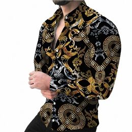 LG Mouw Hawaii Shirts Mannen Fi Shirt Luxe Europese Stijl Blouse Gouden Strand Blouse Mannen Kleding Vocati Camisas Mannelijke 323n #