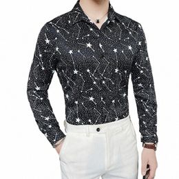 LG-manches Star Polka Dot Chemises imprimées pour hommes Automne Printemps Streetwear Mens Designer Chemise Discothèque Prom Camisa Masculina X9Qt #