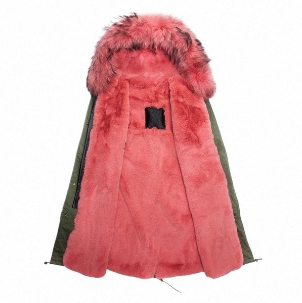 LG Style Parka Veste d'hiver Watermel Rouge Doublé Parka à capuche Veste en fourrure 59jP #