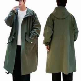 LG Trench-Coat Veste Hommes Automne Printemps Noir Hip Hop Japonais Manteaux Streetwear Mâle À Capuchon Armée Vert Kaki Vestes Occasionnelles X3ZZ #