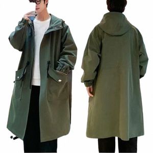 Lg Trenchcoat Jas Mannen Herfst Lente Zwart Hip Hop Japanse Jassen Streetwear Mannelijke Capuchon Legergroen Kaki Casual jassen X3ZZ #