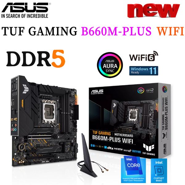 Placa base LGA 1700 ASUS TUF GAMING B660M-PLUS WIFI compatible con Intel Core 13th y 12th Gen CPU DDR5 128GB PCI-E 5,0 M.2 placa base