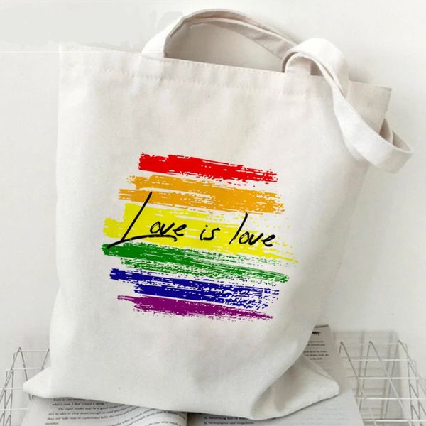 Sac LGBT Love Is Loves Rainbow Imprimé Toile Sac Une Épaule Sac À Dos Étudiant Loisirs Sac À Main Sac À Provisions