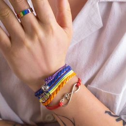 LGBT Charm Armbanden Gevlochten Letter Perzik Hart Armband Regenboog Oneindige Liefde Multi gelaagde Lederen Touw Armband voor Mannen en Vrouwen Paar Armband