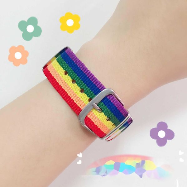 LGBT Charm Bracelets Korean Hyun Ya Feng Rainbow Bracelet Ins Colorful Girl Heart Summer Pulsera de lona tejida Correa de reloj Accesorios