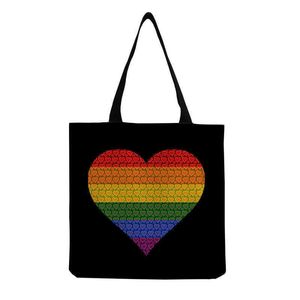 LGBT Fashion Simple Tote Bag Rainbow Love Print Handtas Student Schoudertas 0704-111