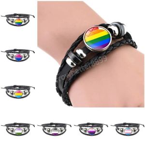 LGBT lederen drukknoop armband Pride Glass Cabochon Gay Pride Rainbow Flag Photo Charm Bangle voor vrouwen mannen liefhebbers sieraden cadeau