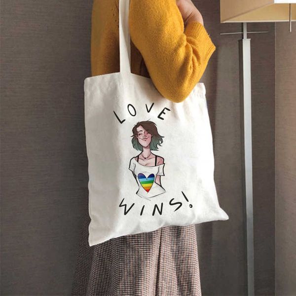 LGBT Letter Print Love Is Wins to Handbag Sacs à provisions New One Shoulder Crossbody Bag pride 230522