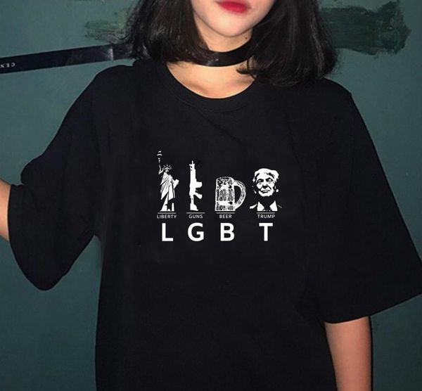 LGBT Liberty Guns Beer Trump Femmes T-shirt Unisexe Homme Harajuku Gothique Vintage Graphic Tee Streetwear Hip Hop Tee Tops Femme 210518