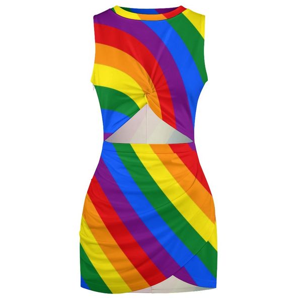 LGBT arc-en-ciel robe moulante été Gay Pride drapeau nouvelles robes femme évider conception coréenne mode robe grande taille 3XL 4XL