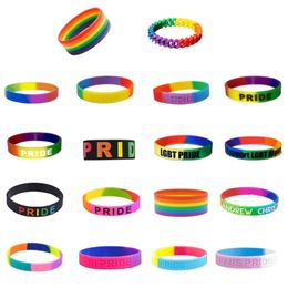 LGBT Sports Lettres Unisexe Wristband Rainbow Rainbow Six-couleurs Gay Lesbien Pride Silicone Rubber Wristlet Bracelet Party Parade 18 Types