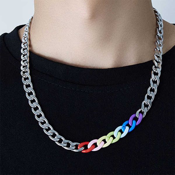 LGBT en acier inoxydable cubain chaîne en argent pour hommes femmes coloré arc-en-ciel Gay Pride cou chaînes Hiphop collier ras du cou collier bijoux nouveau