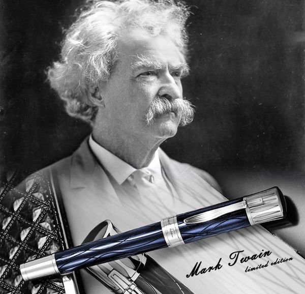 LGP LUXURY Pen Écrivain distingué Mark Twain Rollerball Ballpoint Pens Ice Crack Black Blue Wine Red Resin Grave avec série N9869932